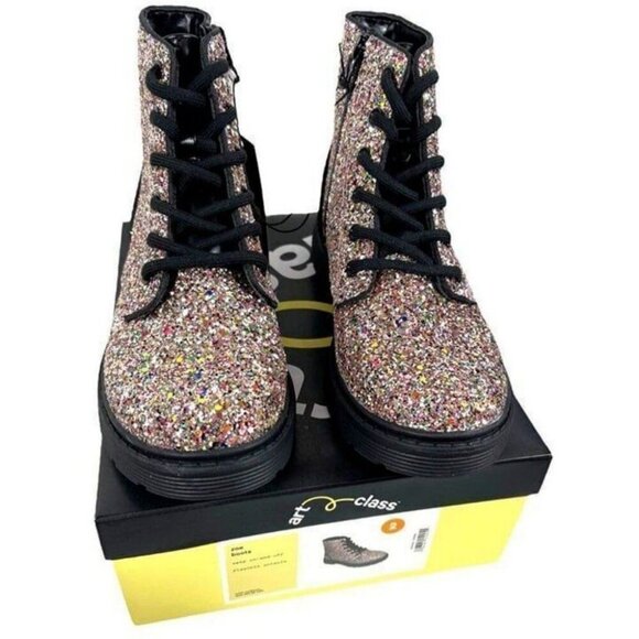 Girls' Zoe Combat Boots Multi-Color Glittered Style Zipper Lace-Up Youth Size 2 - Picture 7 of 10